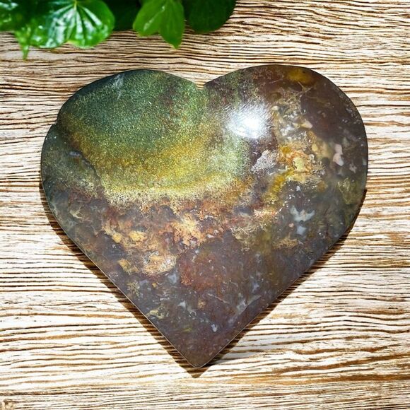 Moss‎ Agate Crystal Heart (#12) - Picture 1 of 12